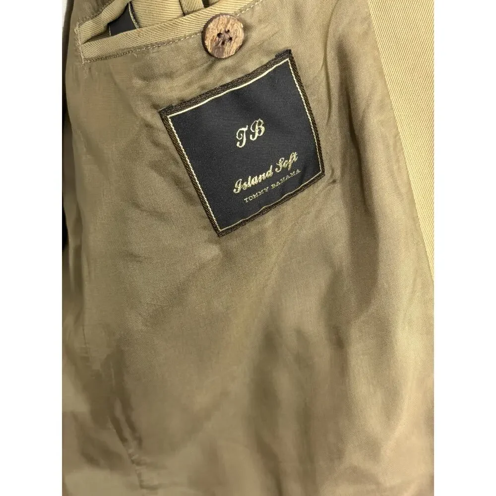 Tommy Bahama Men's 100% Silk Khaki Tan Blazer Cost Size M Medium Island Soft